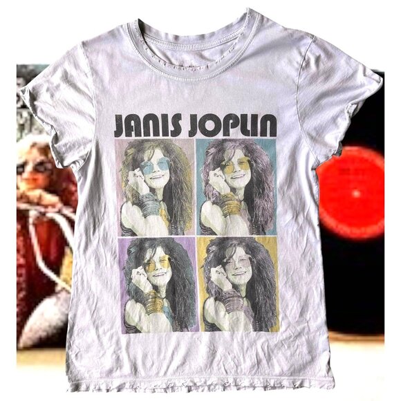 Janis Joplin T Shirt Small White Recycled Karma Pearl Bobby McGee Retro Music - Picture 1 of 12